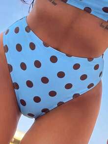Swim Mod 女款夏季兩件式比基尼套裝，隨機印花肩帶上衣搭配高腰泳褲，適合海灘度假 - 彩色 - 查看 3