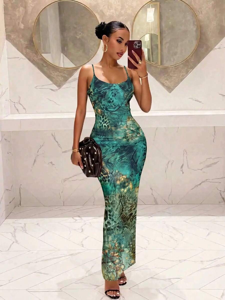 Slaydiva 女款休閒極簡細肩帶長洋裝 - 彩色 - 查看 1
