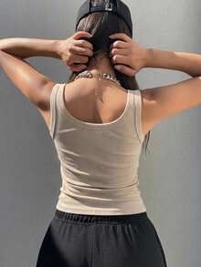 DAZY Women's Solid Color Round Neck Ribbed Casual Versatile Tank Top - Light Grey - View 5