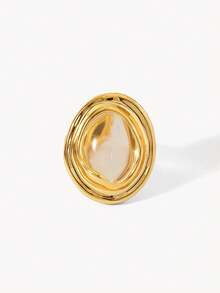 Opalesca Cincin Terbuka Geometris Berlapis Emas 18k, Perhiasan Asimetris Mewah Ringan Bergaya - Yellow Gold - View 6