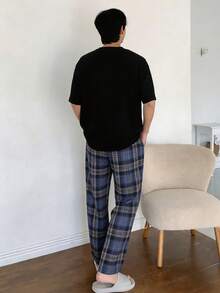 DAZY 男士字母印花T恤和格子裤睡衣套装，春夏款 - 彩色 - 查看 2