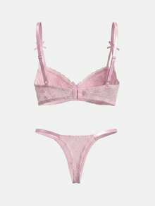 lacRébo Light Pink Lace Underwire Bra And Thong Lingerie Set With Bow Straps Detail Cute Romantic - Baby Pink - View 8