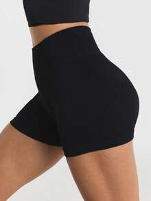 11SKNDS High-Waist Ribbed Knit Seamless Cycling Shorts With Scrunch Back Detail And Tummy Control Waistband - Black - View 2
