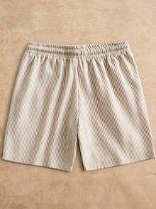 HIMLAND Pantalones cortos casuales de hombre con cintura de cordón, rayas y bolsillos - Marrón - Ver 2