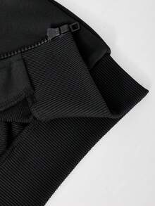 SHEIN ChillGRL Streecool 青少女 2 件套秋季服飾 中厚針織 百搭連帽拉鍊運動外套 寬鬆寬腿長褲套裝 校園秋季 - 黑色 - 查看 6