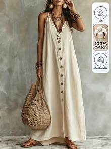 Linhara CURVE Women's New Summer Casual Vacation Daily Versatile Long Dress - Apricot - View 6