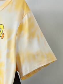 Flirla LOONEY TUNES X SHEIN 大尺碼女款夏季時尚街頭風休閒通勤度假趣味卡通紮染印花短袖T恤 - 彩色 - 查看 5