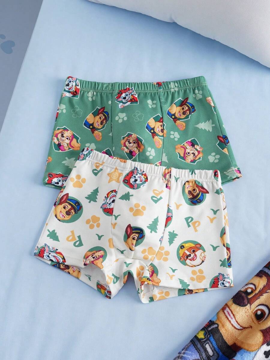 SHEIN | PAW Patrol Young Boy Cartoon Dog & Plant Print Underwear 2pcs/Pack - Green - View 1