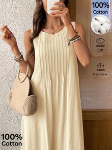Rosumi Women's Plus Size Patchwork Vacation Casual Sleeveless Pullover Maxi Dress - Khaki - View 10