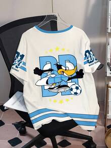 LOONEY TUNES X SHEIN Áo thun tay ngắn cổ tròn in họa tiết hoạt hình dễ thương size lớn - trắng - Xem 2