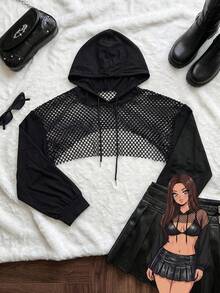 Comfortcana Plus Size Black Knit Cropped Top - Black - View 6