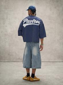 PAVTROS Men's Striped Letter Print Drop Shoulder Loose Fit T-Shirt - Multicolor - View 6