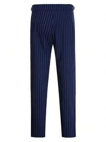 Manfinity Mode Men's Plus Size Button Pocket Striped Dress Pants, Formal, Old Money - Navy Blue - View 2