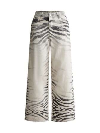 Street Life Jeans de mezclilla para mujer con estampado de rayas de tigre blanco y negro estilo hip hop Y2K con bajo apilado