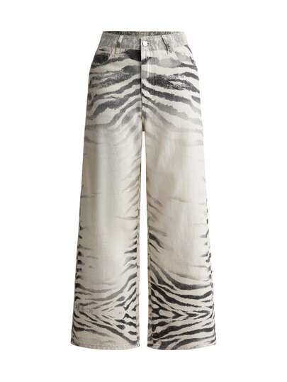 Street Life Jeans de mezclilla para mujer con estampado de rayas de tigre blanco y negro estilo hip hop Y2K con bajo apilado