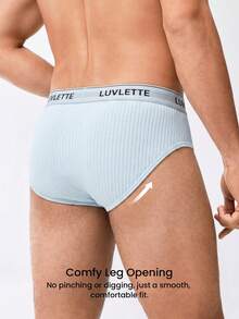 LUVLETTE 3件組棉質中腰印花字母織帶男士三角內褲-藍色系列 - 彩色 - 查看 2