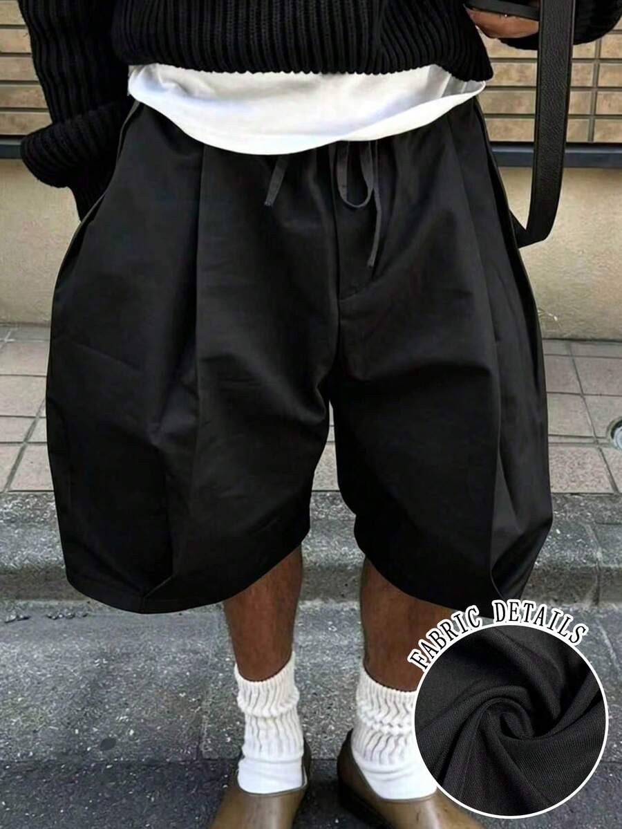 Resyla Men 男士休闲纯色抽绳腰宽松短裤,带侧袋,夏季 - 卡其色 - 查看 1