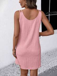 EMERY ROSE Women's Solid Color Casual Daily Mini Dress - Pink - View 2