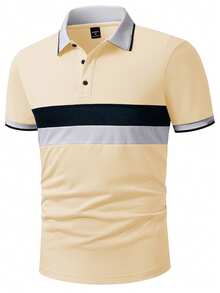 Manfinity Homme 男士夏季休閒對比色條紋短袖 Polo 衫 - 彩色 - 查看 4