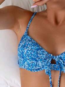 Conjunto de bikini de dos piezas con estampado para vacaciones de mujer (parte superior y Bottom), estampado aleatorio para playa de verano - Multicolor - Ver 4
