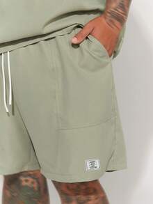 Athstrex 2pcs Men's Plus Size Solid Color Short Sleeve Shirt And Shorts Set Going Out Vacation Sage Green Summer Casual - Green - View 4
