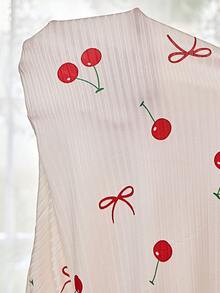 CottageSlumber Plus Size Women's Frill Trim Ribbed Knit Cherry Print Nightgown - White - View 7