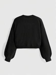 ROMWE Dark Gothic Cherry Skull Embroidery Contrast Color Short Loose Knit Cardigan - Black - View 2