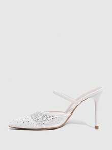 CUCCOO SZL Women Shoes Line Mesh Hot Diamond Pointed Toe Thin Heel Back Tripple Strap Sandals Light Ripe Fairy Style Spring And Summer Models Suitable For Wedding - White A - View 4
