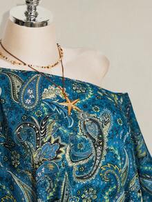 SHEIN ICON 女款 Y2K 復古佩斯利印花大尺碼罩衫上衣 - 藍色 - 查看 5