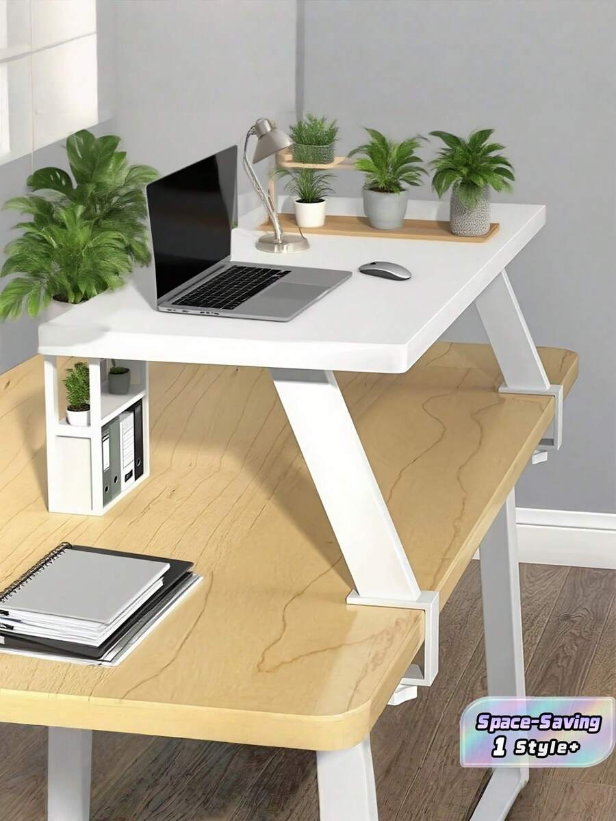 1PC Compact White Floating Desk Shelf NoDrilling Desktop Organizer SpaceSaving Modern Minimalist Storage Rack For Home Office Study Living Room Bedroom Student Dorm Decor Holiday Gift Christmas Birthday Housewarming - White - View 1