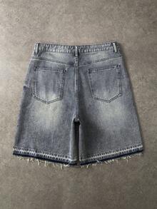 ROMWE MEN Shorts de mezclilla con estampado oscuro y pedrería para hombre - Bronce - Ver 2