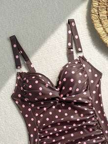 Swim Lushoire Nuovo bikini a due pezzi con spalline doppie e stampa a pois rosa, collezione primavera/estate, modello top a canotta per donna matura. - Multicolore - Visualizzare 4
