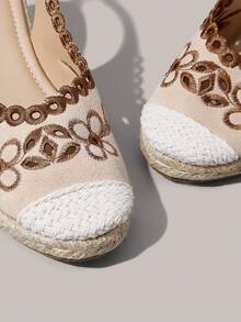 Styleloop Ladies, Rubber Band Cross Strap, Straw Rope, Sandals, High Heels. - Beige - View 4