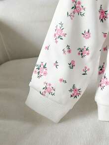 SHEIN Vintaside Kids 女嬰女童秋冬長袖連帽簡約休閒花卉數位印花夾克，適合外出、公園散步、度假、露營與休閒穿著 - 彩色 - 查看 3