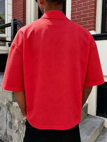 PAVTROS Men's Solid Color Short Sleeve Single-Breasted Casual Shirt - Red - View 2