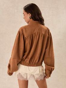 Easelle Vintage Bohemian Ruched Loose Fit Women's Jacket - Brown - View 6