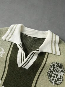 Men's Letter Stripe Short Sleeve Casual Knit Top - Multicolor - View 3