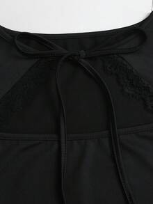 Sweetra 夏季休閒純色鏤空繫帶背心 - 黑色 - 查看 4