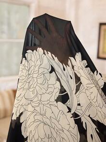 Lacomfia Plus Size Women's Chiffon Printed Double Layer A-Line Casual Dress - Black - View 7
