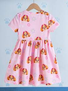 SHEIN | PAW Patrol 少女卡通印花短袖可愛洋裝 - 粉色 - 查看 2