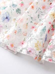 SHEIN Glamorique Kids 女嬰無袖公主洋裝，蕾絲刺繡與彩色印花，背部可拆卸大蝴蝶結，適合週歲派對、生日派對、婚禮花童、家庭聚會、儀式感場合、日常出遊、拍照、度假、畢業舞會 - 彩色 - 查看 5