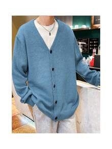 Manfinity Hypemode Men's Casual Versatile Solid Color Cardigan, Autumn/Winter - Baby Blue - View 4