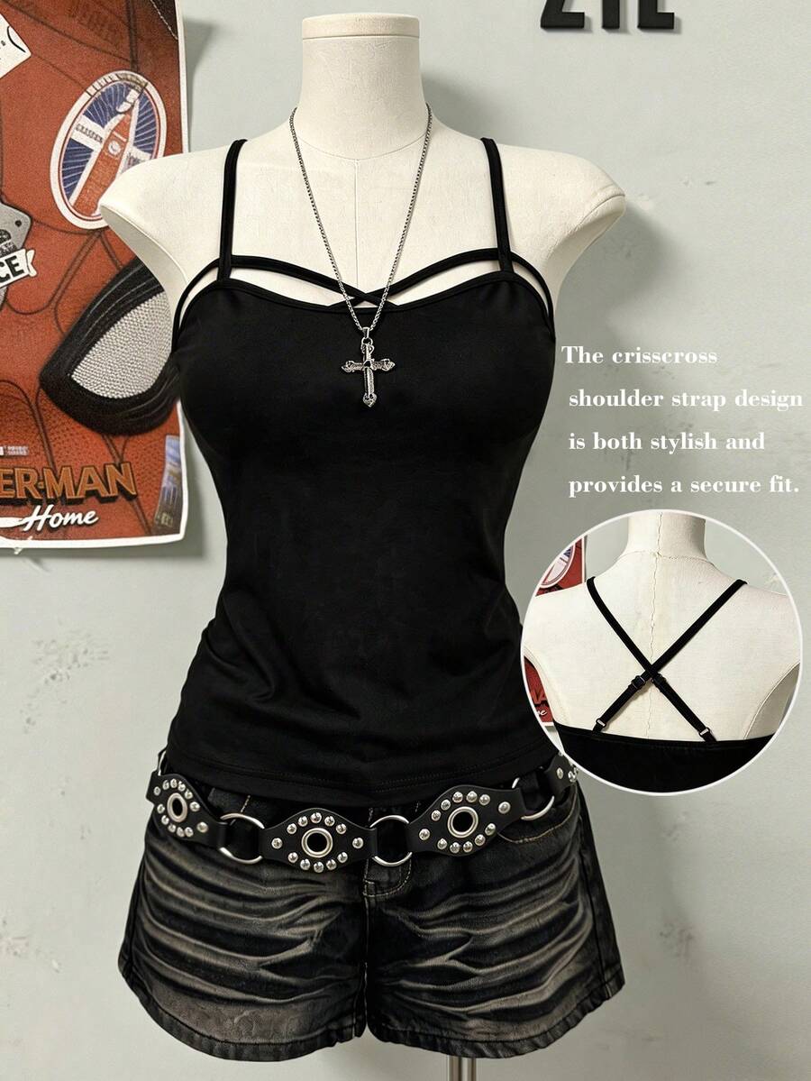 SHEIN Sexy Cami Top, Slim Fit Versatile Summer Top - Black - View 1