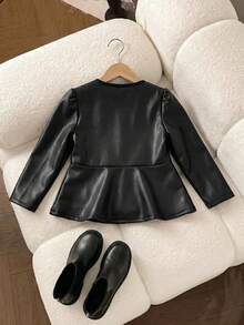 SHEIN Baby Girl Cute Versatile Black Thermal Lined Jacket Coat For Autumn/Winter - Black - View 5