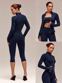 GLOWMODE FeatherFit™ Slim-It Streamline Performance Secure Pockets Zip Up Long Sleeve Jacket Low Impact Yoga Pilates Daily Spring Summer - Iron Gray - View 6