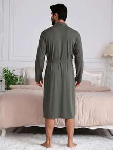 DAZY Bata larga azul lisa para hombre, primavera/verano - Gris Oscuro - Ver 2