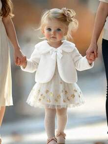 SHEIN Newborn Baby Girl White Fluffy Versatile Autumn Winter Jacket - Beige - View 2