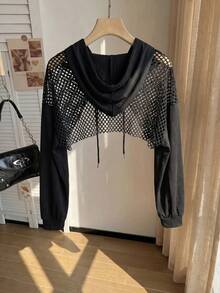 Comfortcana Plus Size Black Knit Cropped Top - Black - View 2