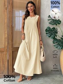 Rosumi Women's Plus Size Patchwork Vacation Casual Sleeveless Pullover Maxi Dress - Khaki - View 9