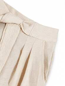 SHEIN Holidaya Women's Solid Color Pleated Casual Versatile Daily Wear Pants Vacation Beige Autumn - Apricot - View 6